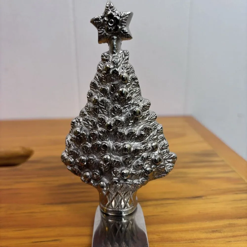 Christmas Tree Holiday Stocking Hanger Holder Silver‎ Heavy Brass